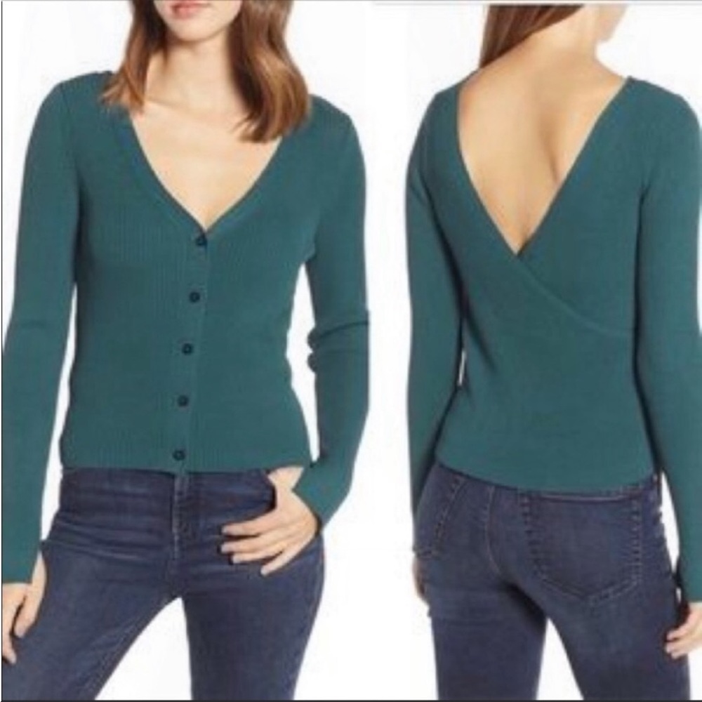 Leith Dark Teal Reversible Knit Cardigan with Low Back Size XL